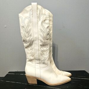 Dolce Vita Off white ivory knee high western boots embellished